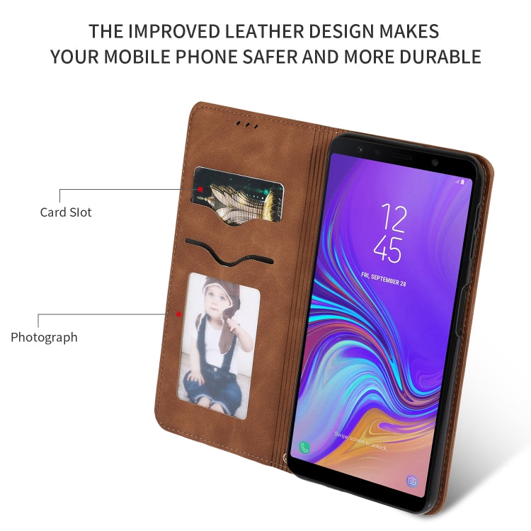 Retro Skin Feel Business Magnetic Horizontal Flip Leather Case for Samsung Galaxy A7 2018