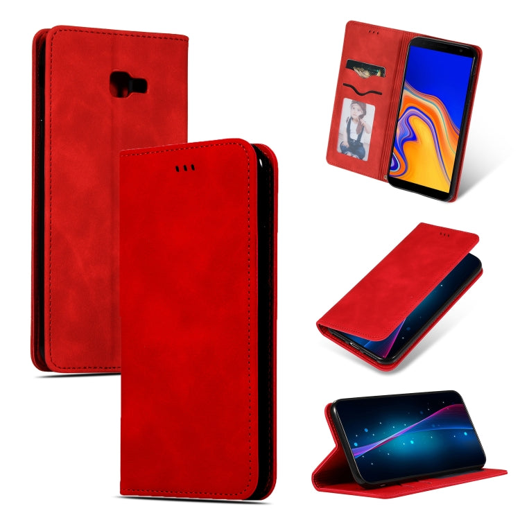 Retro Skin Feel Business Magnetic Horizontal Flip Leather Case for Samsung Galaxy J4 Plus 2018 & J4 Prime