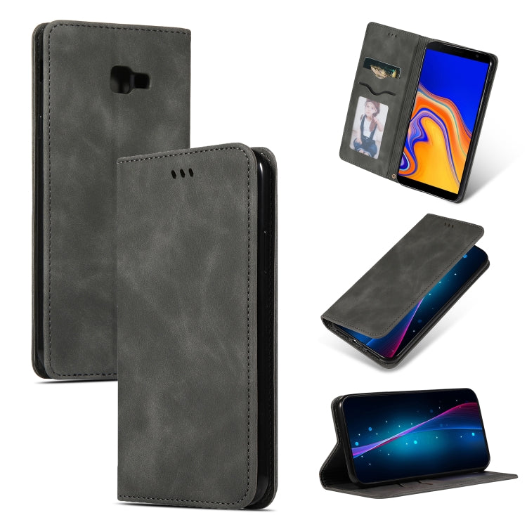 Retro Skin Feel Business Magnetic Horizontal Flip Leather Case for Samsung Galaxy J4 Plus 2018 & J4 Prime