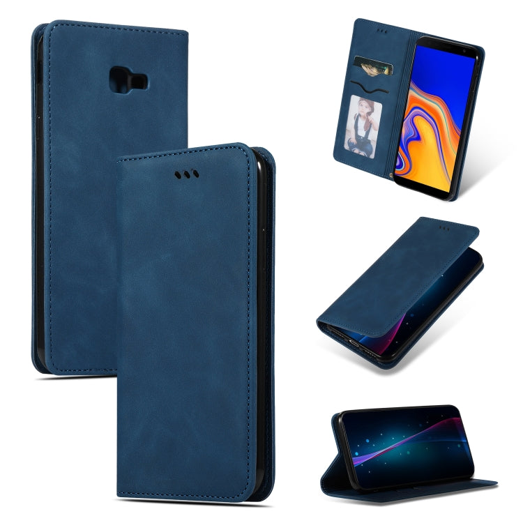 Retro Skin Feel Business Magnetic Horizontal Flip Leather Case for Samsung Galaxy J4 Plus 2018 & J4 Prime