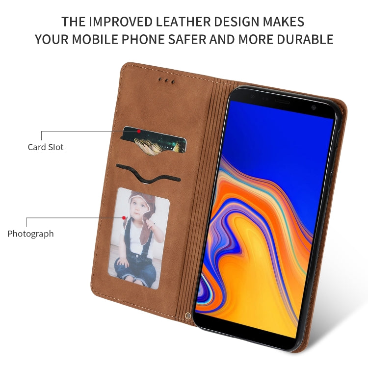 Retro Skin Feel Business Magnetic Horizontal Flip Leather Case for Samsung Galaxy J4 Plus 2018 & J4 Prime