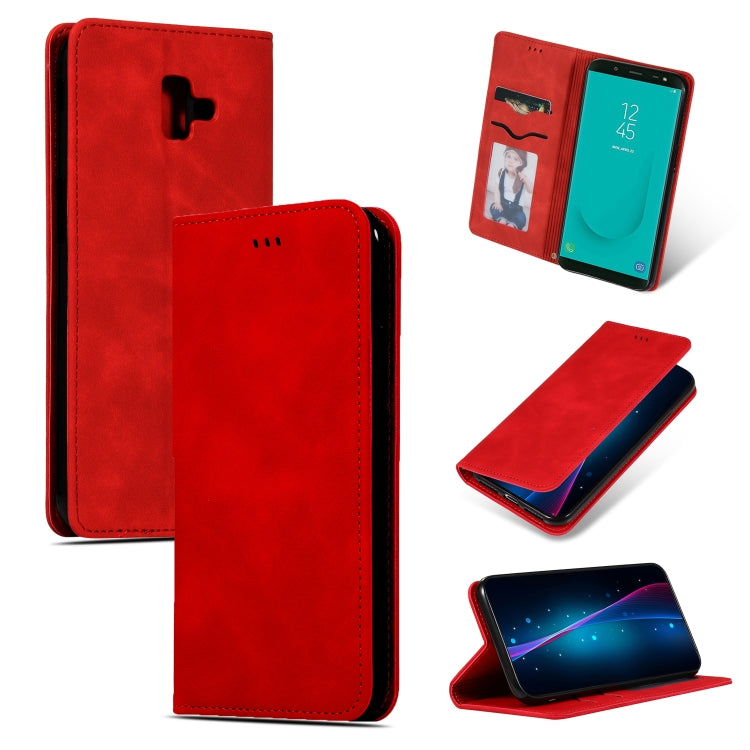 Retro Skin Feel Business Magnetic Horizontal Flip Leather Case for Samsung Galaxy J6 Plus 2018 & J6 Prime