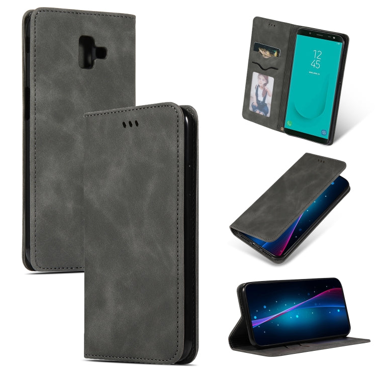 Retro Skin Feel Business Magnetic Horizontal Flip Leather Case for Samsung Galaxy J6 Plus 2018 & J6 Prime
