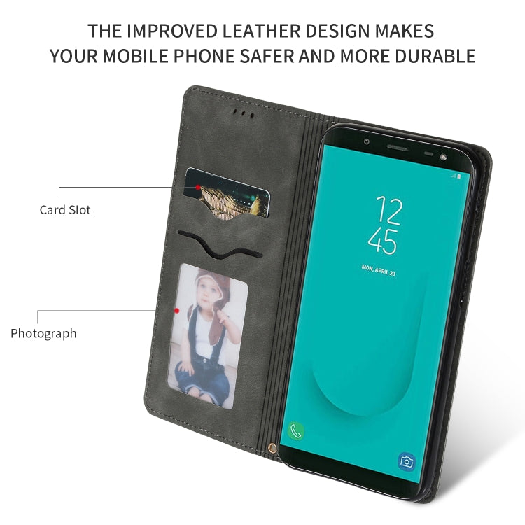 Retro Skin Feel Business Magnetic Horizontal Flip Leather Case for Samsung Galaxy J6 Plus 2018 & J6 Prime
