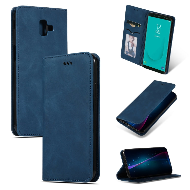 Retro Skin Feel Business Magnetic Horizontal Flip Leather Case for Samsung Galaxy J6 Plus 2018 & J6 Prime