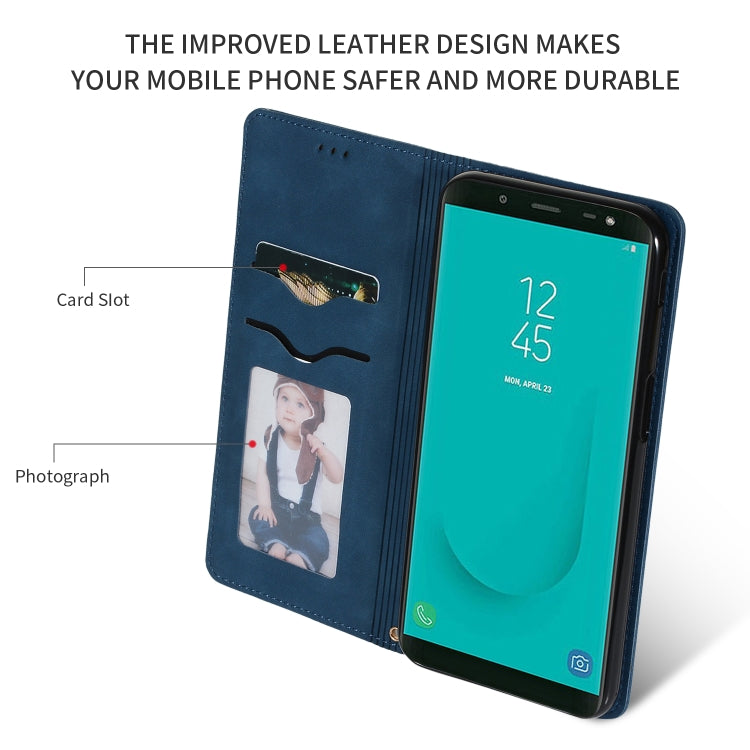 Retro Skin Feel Business Magnetic Horizontal Flip Leather Case for Samsung Galaxy J6 Plus 2018 & J6 Prime