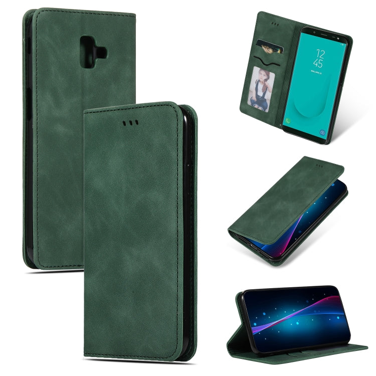 Retro Skin Feel Business Magnetic Horizontal Flip Leather Case for Samsung Galaxy J6 Plus 2018 & J6 Prime