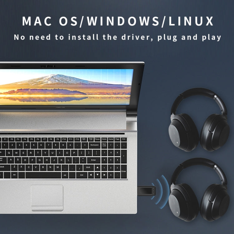 T4 USB / AUX Dual Output Bluetooth 5.0 Transmitter Drive Free Plug and Play Support One Drag Two