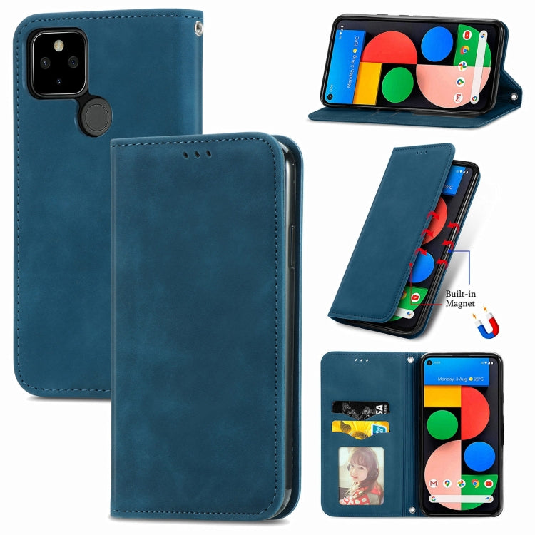 For Google Pixel 5a 5G Retro Skin Feel Business Magnetic Horizontal Flip Leather Case with Holder & Card Slots & Wallet & Photo Frame