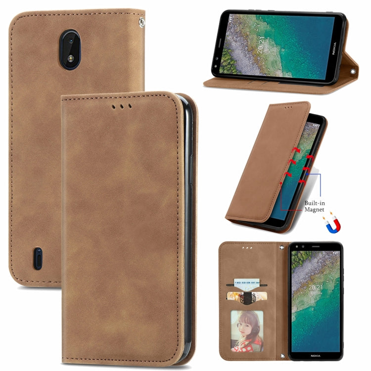 For Nokia C01 Plus Retro Skin Feel Business Magnetic Horizontal Flip Leather Case with Holder & Card Slots & Wallet & Photo Frame