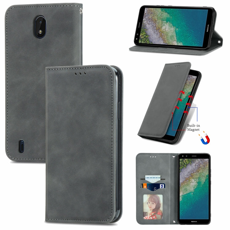 For Nokia C01 Plus Retro Skin Feel Business Magnetic Horizontal Flip Leather Case with Holder & Card Slots & Wallet & Photo Frame