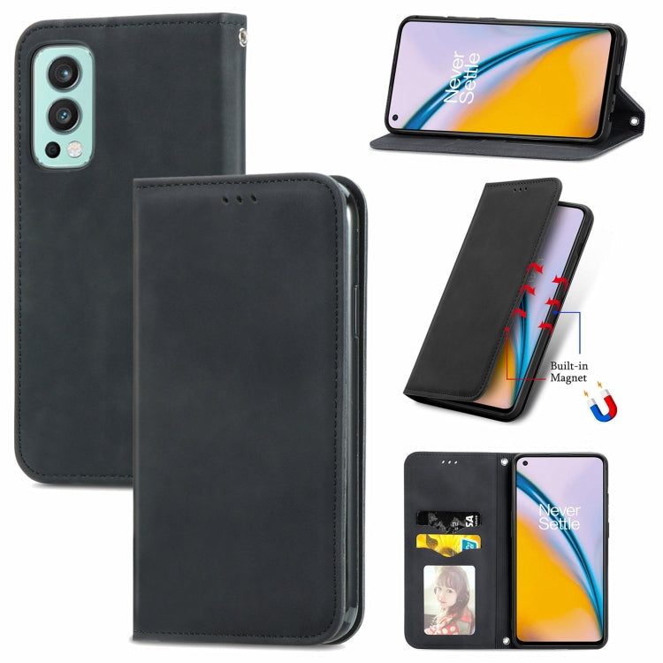 For OnePlus Nord 2 Retro Skin Feel Business Magnetic Horizontal Flip Leather Case with Holder & Card Slots & Wallet & Photo Frame