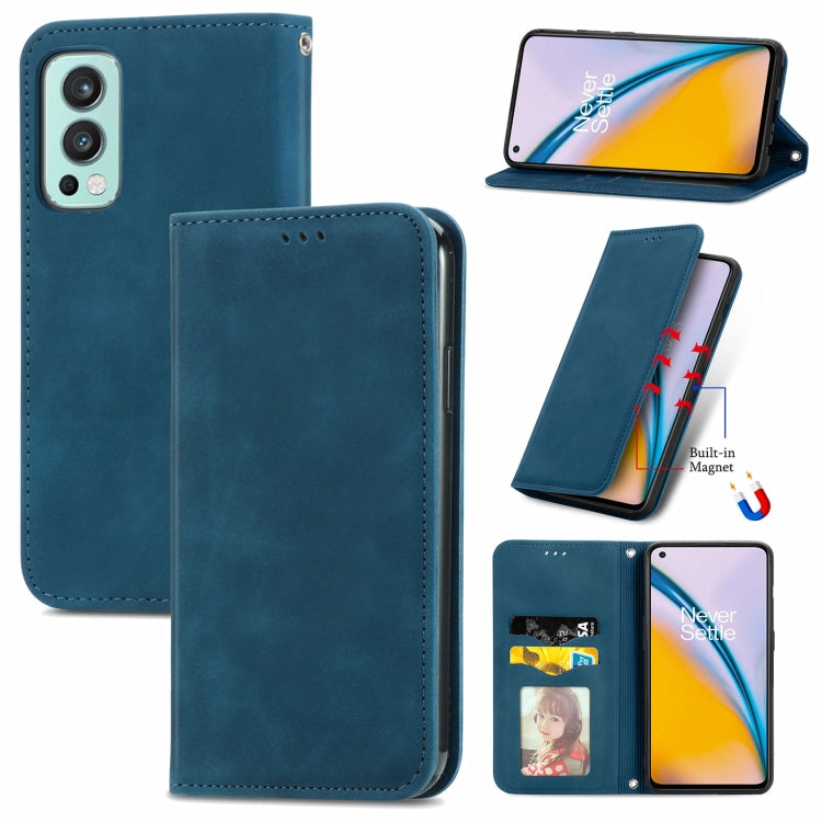 For OnePlus Nord 2 Retro Skin Feel Business Magnetic Horizontal Flip Leather Case with Holder & Card Slots & Wallet & Photo Frame