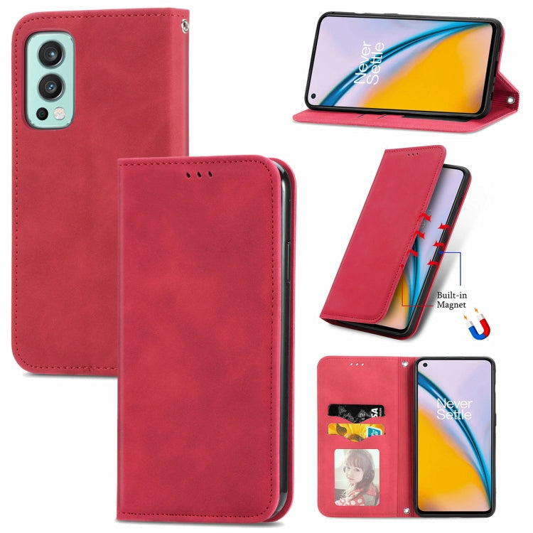 For OnePlus Nord 2 Retro Skin Feel Business Magnetic Horizontal Flip Leather Case with Holder & Card Slots & Wallet & Photo Frame