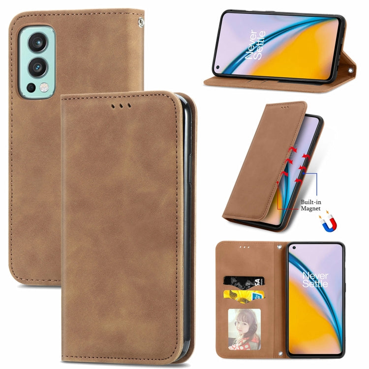 For OnePlus Nord 2 Retro Skin Feel Business Magnetic Horizontal Flip Leather Case with Holder & Card Slots & Wallet & Photo Frame