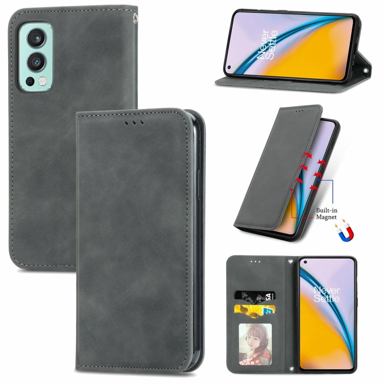 For OnePlus Nord 2 Retro Skin Feel Business Magnetic Horizontal Flip Leather Case with Holder & Card Slots & Wallet & Photo Frame