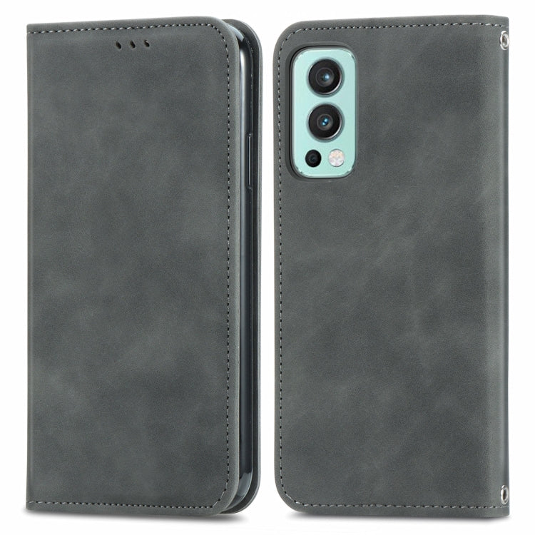 For OnePlus Nord 2 Retro Skin Feel Business Magnetic Horizontal Flip Leather Case with Holder & Card Slots & Wallet & Photo Frame
