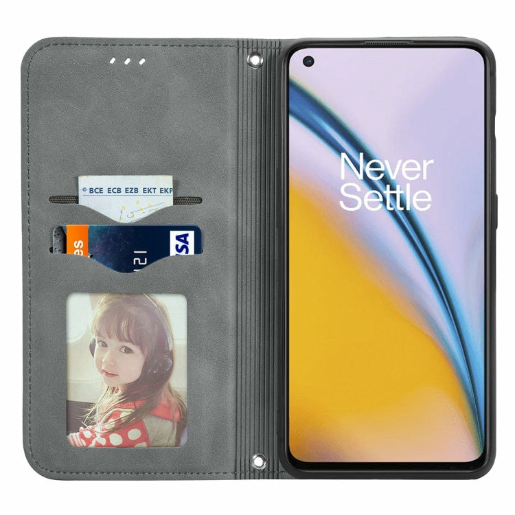 For OnePlus Nord 2 Retro Skin Feel Business Magnetic Horizontal Flip Leather Case with Holder & Card Slots & Wallet & Photo Frame