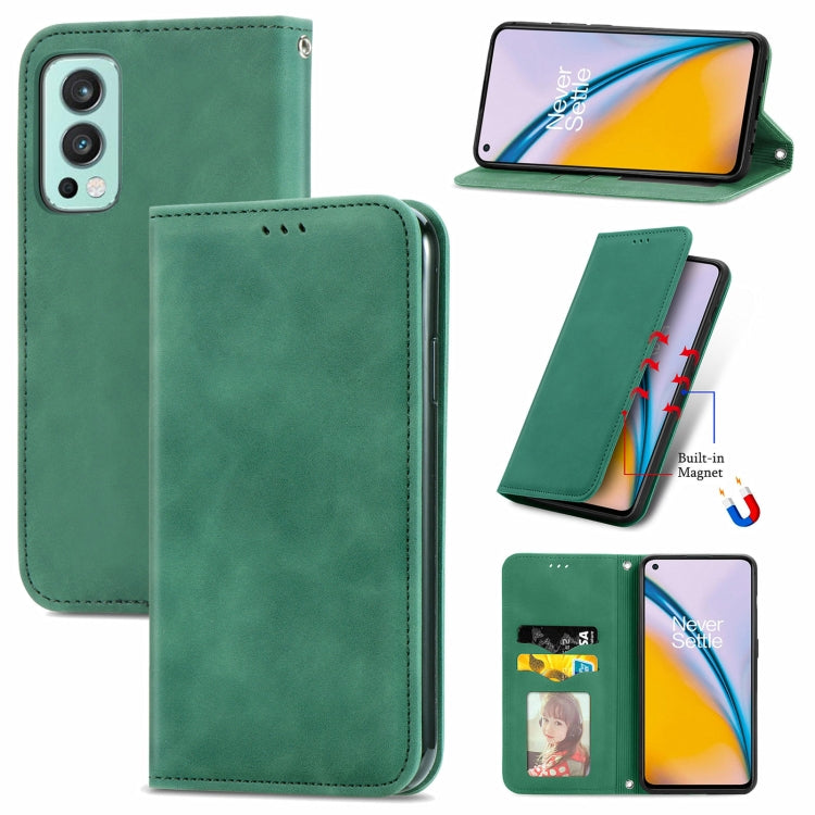 For OnePlus Nord 2 Retro Skin Feel Business Magnetic Horizontal Flip Leather Case with Holder & Card Slots & Wallet & Photo Frame