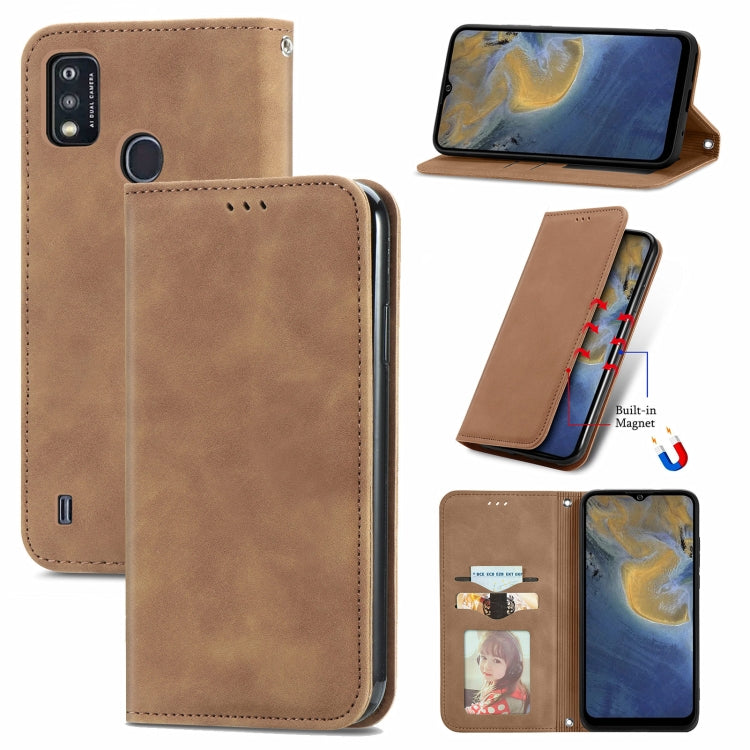 For ZTE A51 Retro Skin Feel Business Magnetic Horizontal Flip Leather Case with Holder & Card Slots & Wallet & Photo Frame