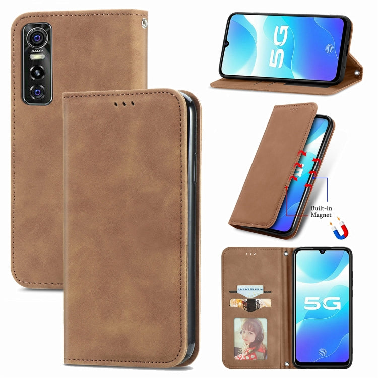 For vivo S7 E Retro Skin Feel Business Magnetic Horizontal Flip Leather Case with Holder & Card Slots & Wallet & Photo Frame