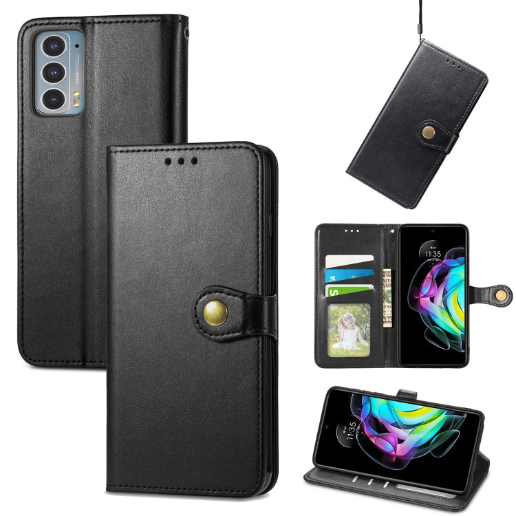 For Motorola Edge 20 Solid Color Leather Buckle Phone Case with Lanyard & Photo Frame & Card Slot & Wallet & Stand Function