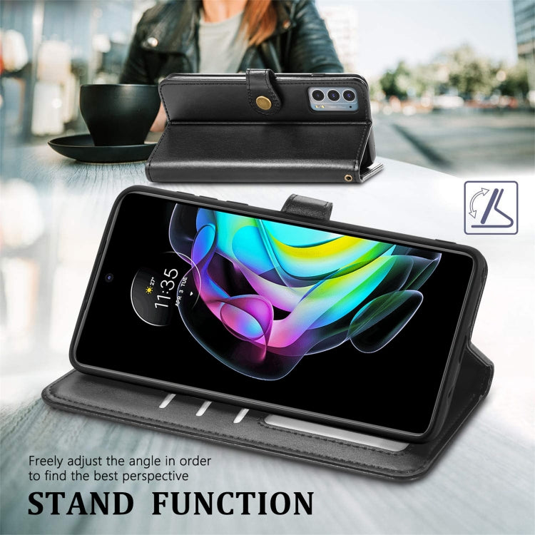 For Motorola Edge 20 Solid Color Leather Buckle Phone Case with Lanyard & Photo Frame & Card Slot & Wallet & Stand Function