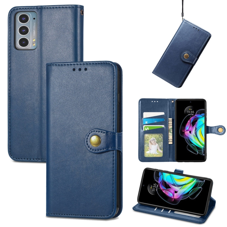 For Motorola Edge 20 Solid Color Leather Buckle Phone Case with Lanyard & Photo Frame & Card Slot & Wallet & Stand Function
