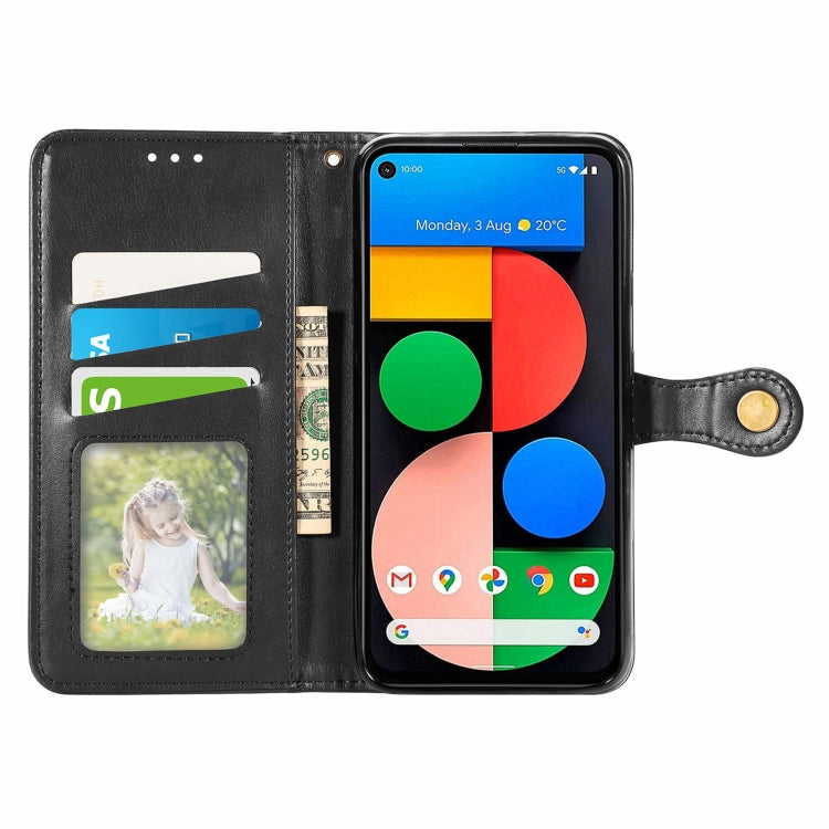For Google Pixel 5a 5G Solid Color Leather Buckle Phone Case with Lanyard & Photo Frame & Card Slot & Wallet & Stand Function