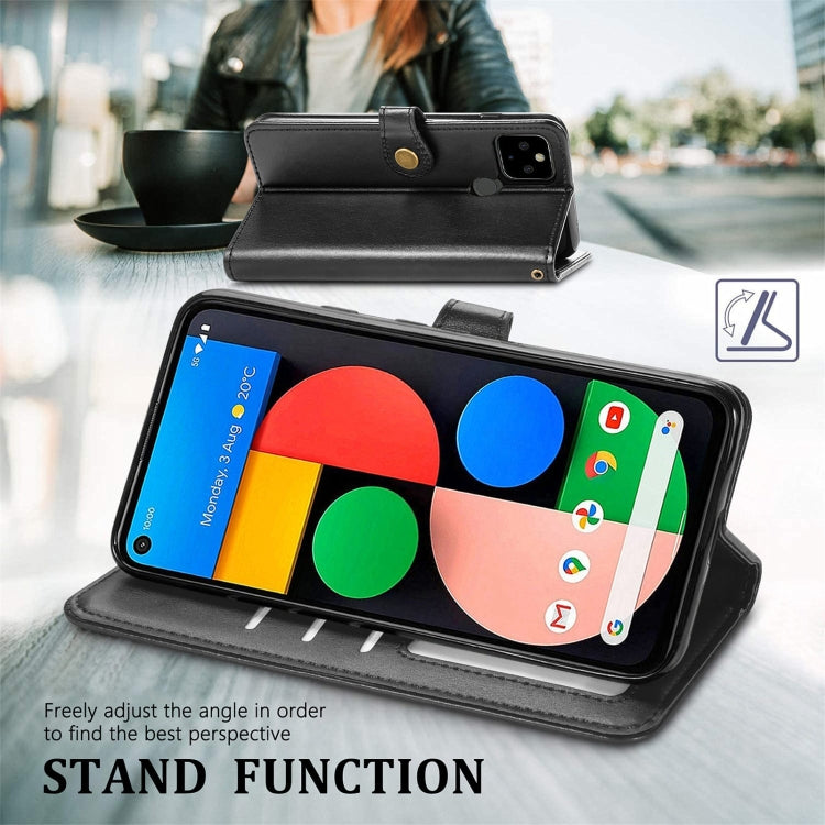 For Google Pixel 5a 5G Solid Color Leather Buckle Phone Case with Lanyard & Photo Frame & Card Slot & Wallet & Stand Function