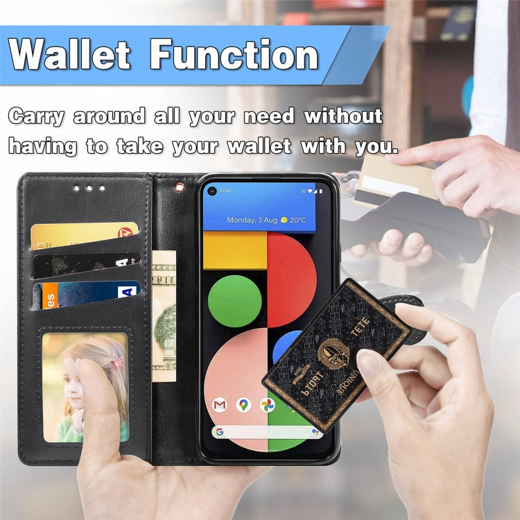 For Google Pixel 5a 5G Solid Color Leather Buckle Phone Case with Lanyard & Photo Frame & Card Slot & Wallet & Stand Function