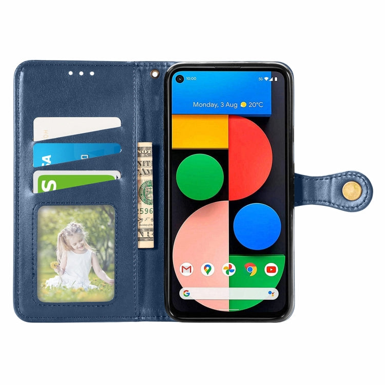 For Google Pixel 5a 5G Solid Color Leather Buckle Phone Case with Lanyard & Photo Frame & Card Slot & Wallet & Stand Function