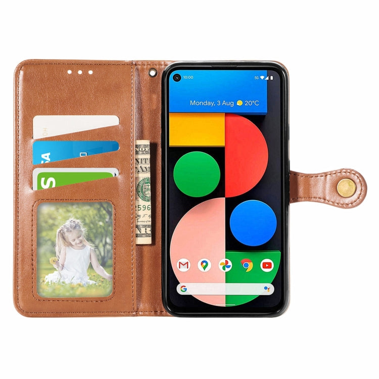 For Google Pixel 5a 5G Solid Color Leather Buckle Phone Case with Lanyard & Photo Frame & Card Slot & Wallet & Stand Function