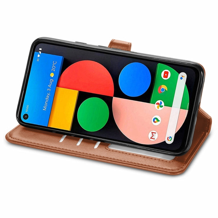 For Google Pixel 5a 5G Solid Color Leather Buckle Phone Case with Lanyard & Photo Frame & Card Slot & Wallet & Stand Function