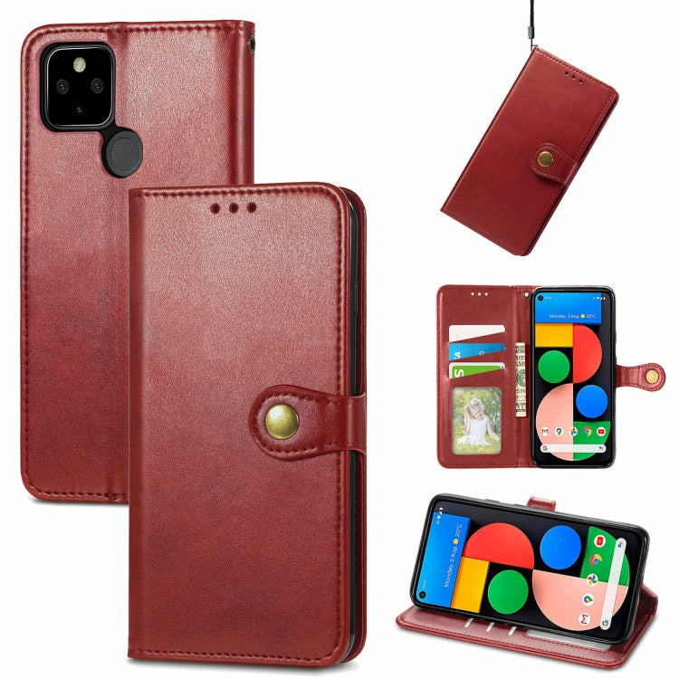 For Google Pixel 5a 5G Solid Color Leather Buckle Phone Case with Lanyard & Photo Frame & Card Slot & Wallet & Stand Function