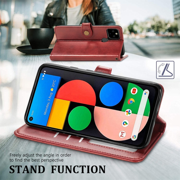 For Google Pixel 5a 5G Solid Color Leather Buckle Phone Case with Lanyard & Photo Frame & Card Slot & Wallet & Stand Function