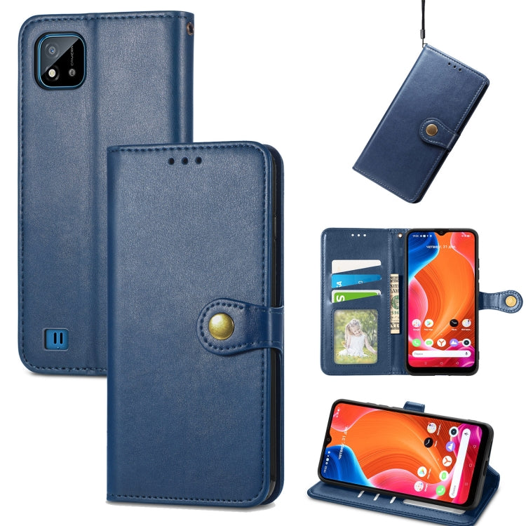 For OPPO Realme C20 Solid Color Leather Buckle Phone Case with Lanyard & Photo Frame & Card Slot & Wallet & Stand Function