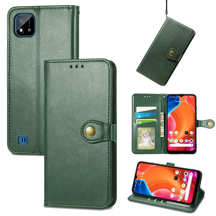 For OPPO Realme C20 Solid Color Leather Buckle Phone Case with Lanyard & Photo Frame & Card Slot & Wallet & Stand Function
