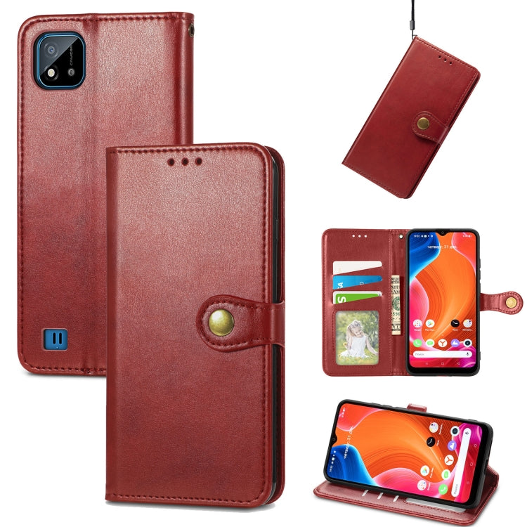 For OPPO Realme C20 Solid Color Leather Buckle Phone Case with Lanyard & Photo Frame & Card Slot & Wallet & Stand Function