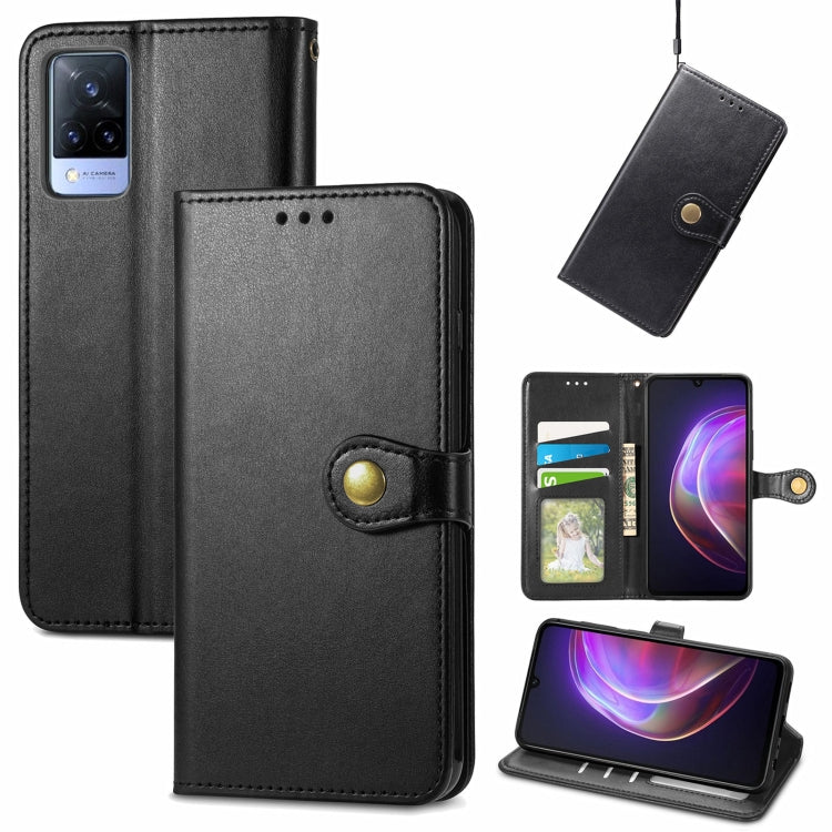 For vivo V21 5G Solid Color Leather Buckle Phone Case with Lanyard & Photo Frame & Card Slot & Wallet & Stand Function