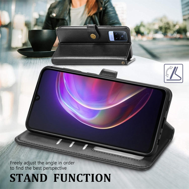 For vivo V21 5G Solid Color Leather Buckle Phone Case with Lanyard & Photo Frame & Card Slot & Wallet & Stand Function