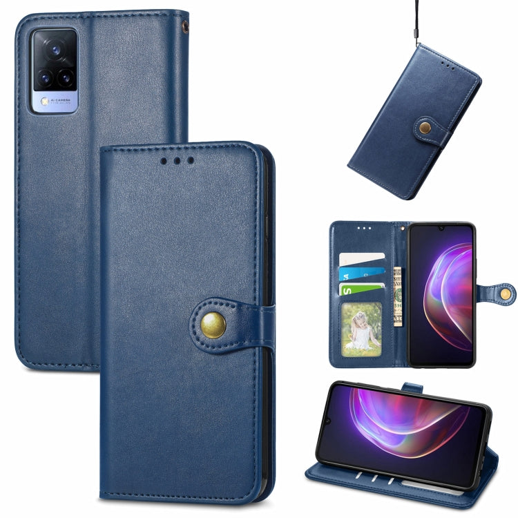 For vivo V21 5G Solid Color Leather Buckle Phone Case with Lanyard & Photo Frame & Card Slot & Wallet & Stand Function