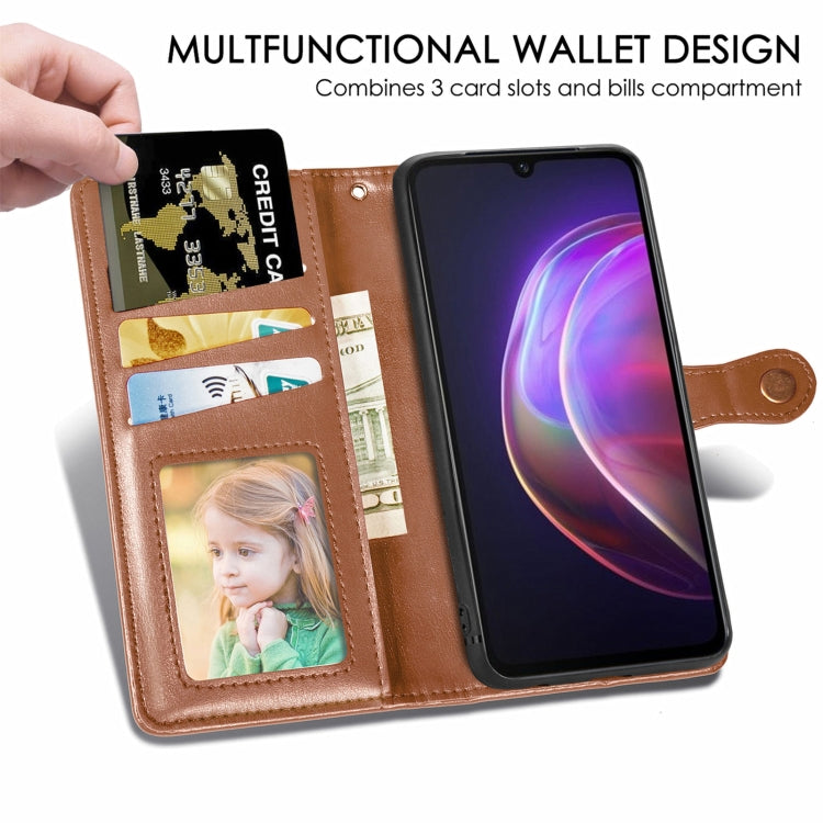 For vivo V21 5G Solid Color Leather Buckle Phone Case with Lanyard & Photo Frame & Card Slot & Wallet & Stand Function