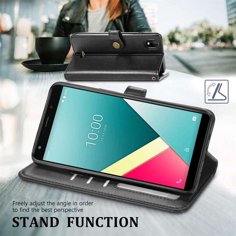 For Wiko Y61 Solid Color Leather Buckle Phone Case with Lanyard & Photo Frame & Card Slot & Wallet & Stand Function