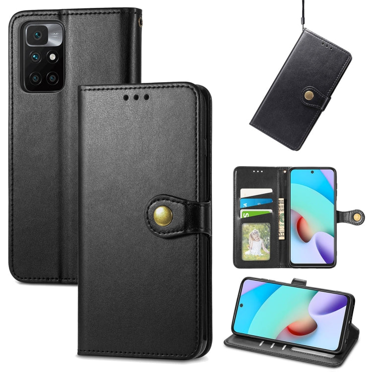 For Xiaomi Redmi 10 Solid Color Leather Buckle Phone Case with Lanyard & Photo Frame & Card Slot & Wallet & Stand Function