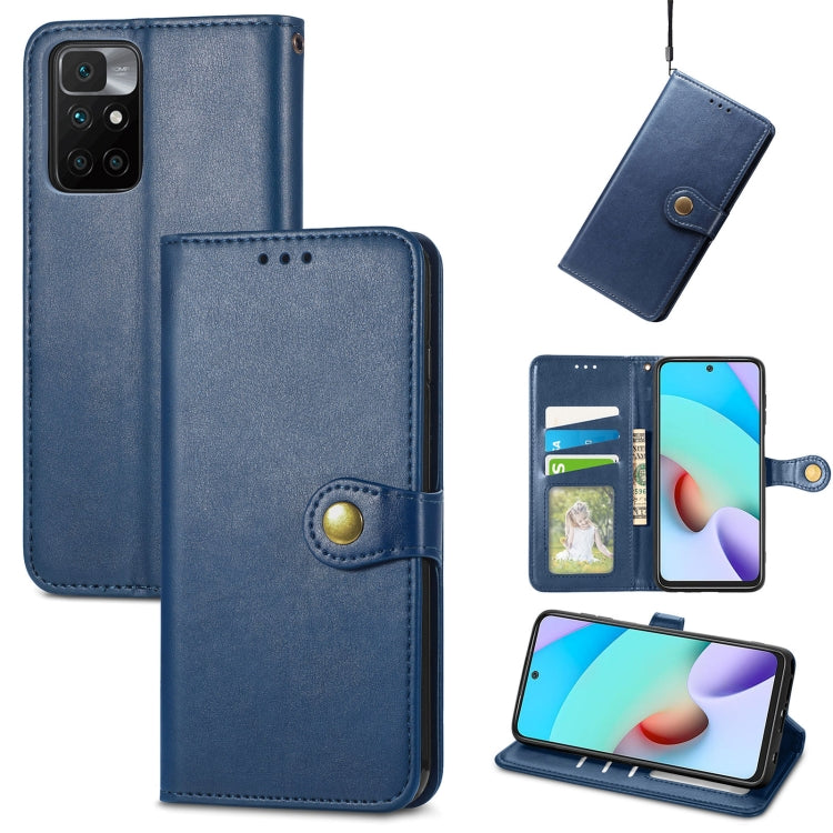 For Xiaomi Redmi 10 Solid Color Leather Buckle Phone Case with Lanyard & Photo Frame & Card Slot & Wallet & Stand Function