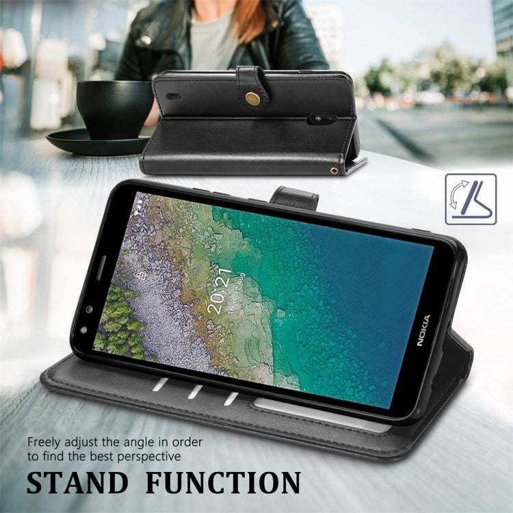For Nokia C01 Plus Solid Color Leather Buckle Phone Case with Lanyard & Photo Frame & Card Slot & Wallet & Stand Function