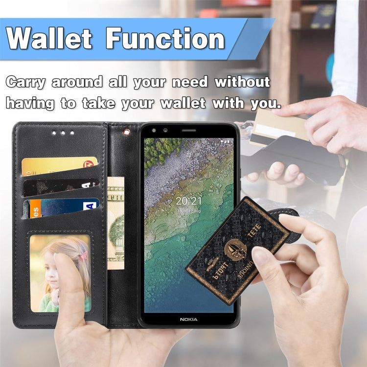 For Nokia C01 Plus Solid Color Leather Buckle Phone Case with Lanyard & Photo Frame & Card Slot & Wallet & Stand Function