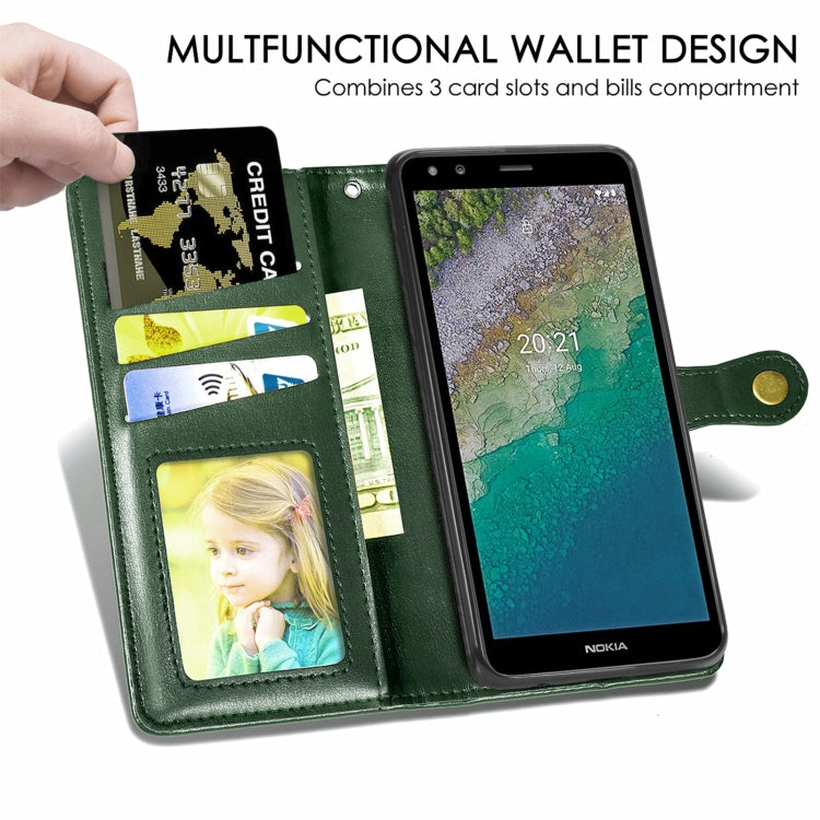 For Nokia C01 Plus Solid Color Leather Buckle Phone Case with Lanyard & Photo Frame & Card Slot & Wallet & Stand Function