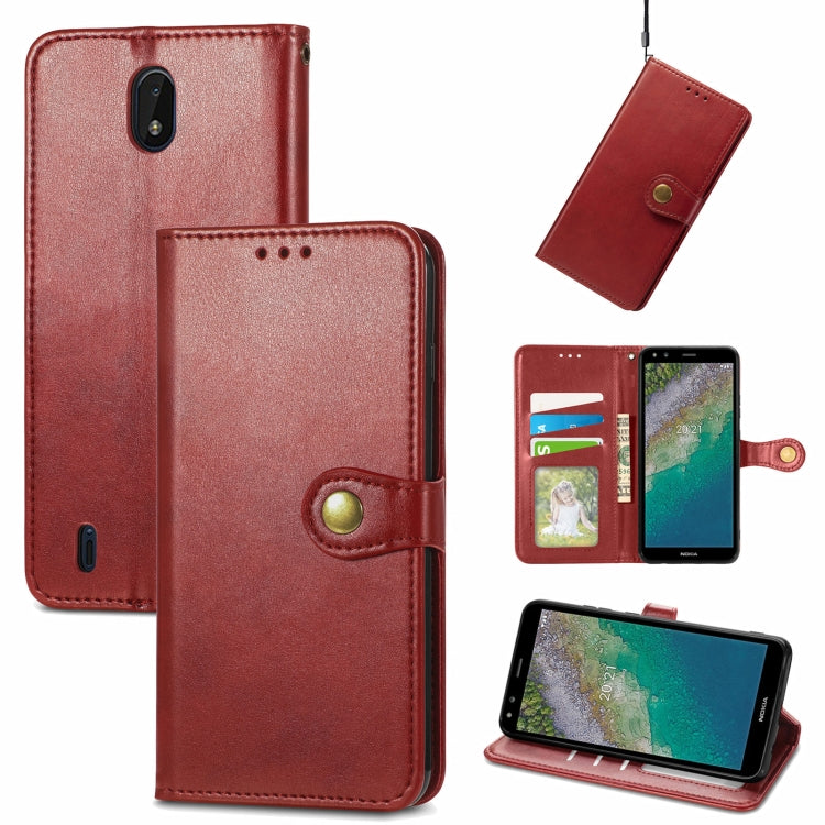 For Nokia C01 Plus Solid Color Leather Buckle Phone Case with Lanyard & Photo Frame & Card Slot & Wallet & Stand Function